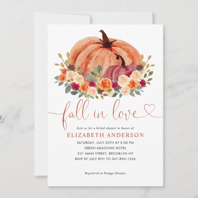 Fall in Love Terracotta Pumpkin Bridal Shower Invitation (Front)