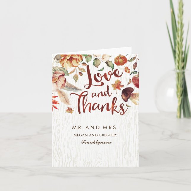 Fall in Love Thank You Floral Autumn Wedding Card (Front)