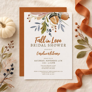 Fall In Love Watercolor Autumn Bridal Shower Invitation