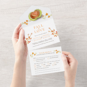 Fall in love watercolor conker heart autumnal all in one invitation