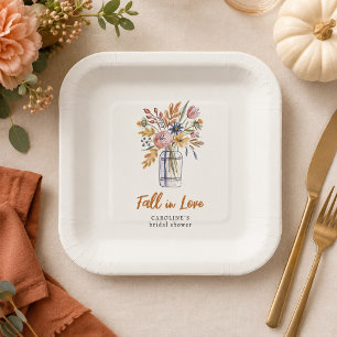 Fall in Love Watercolor Floral Bridal Shower Paper Plate