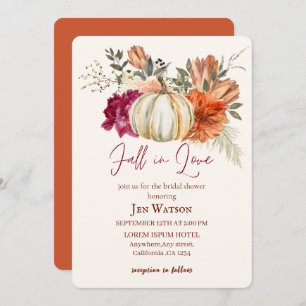 Fall in love watercolor floral fall Bridal shower Invitation
