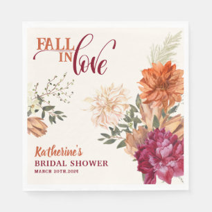 Fall in love watercolor floral fall Bridal Shower Napkin