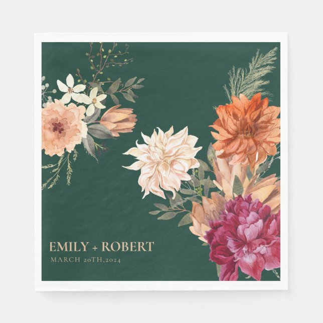 Fall in love watercolor floral fall Wedding Napkin (Front)