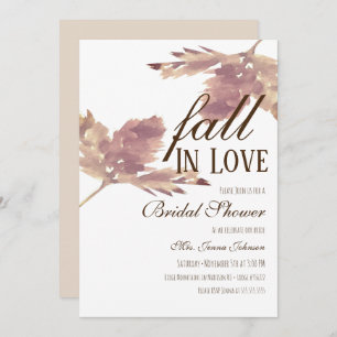 Fall In Love Watercolor Leaf Bridal Shower Invitation