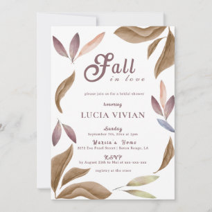 Fall In Love Watercolor Leaves Bridal shower Invitation