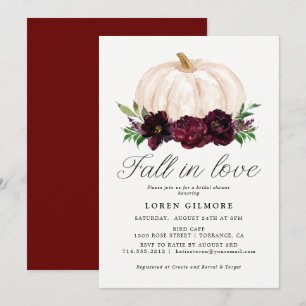 Fall In Love   Watercolor Pumpkin Bridal Shower Invitation