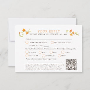 Fall in love watercolor pumpkin wedding QR code RSVP Card