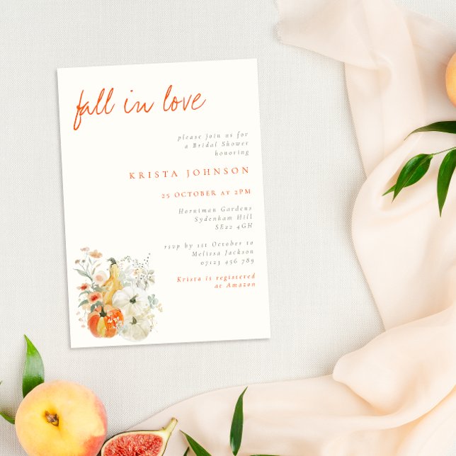 Fall in Love Watercolor Pumpkins Bridal Shower Invitation (Creator Uploaded)