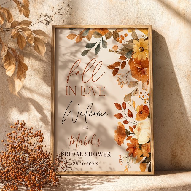 Fall In Love Watercolor Rustic Bridal Welcome Poster (Fall In Love Watercolor Rustic Bridal Welcome Poster)