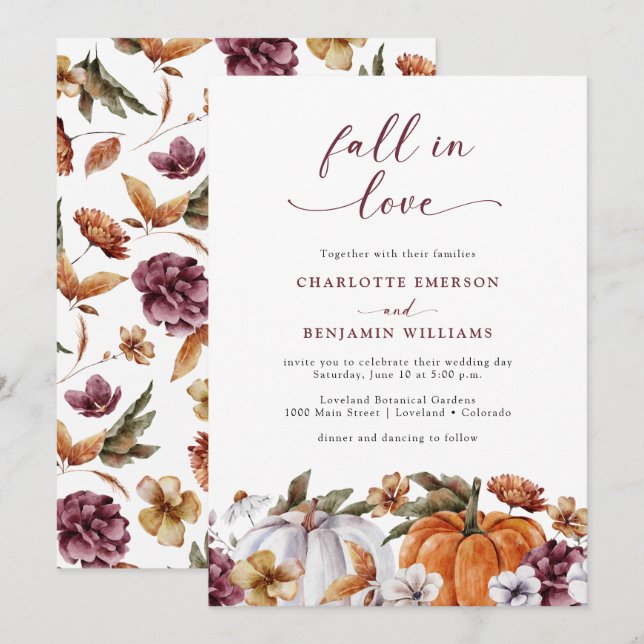 Fall In Love Wedding Invitation (Front/Back)