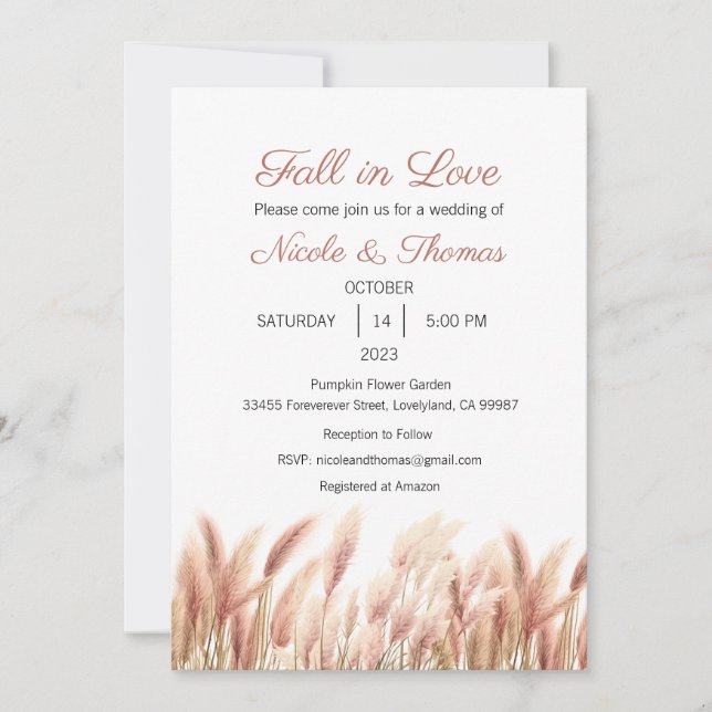 Fall in Love Wedding Invitation, Falling Invitation (Front)