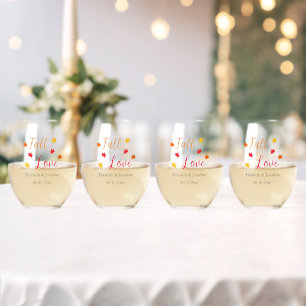 Fall In Love Wedding Stemless Wine Glass