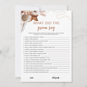Fall in love What Did The Groom Say Bridal Game Invitation