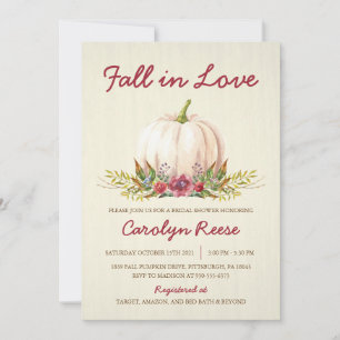 Fall in Love White Pumpkin Autumn Bridal Shower Invitation