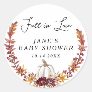 Fall in Love White Pumpkin Baby Shower Classic Round Sticker