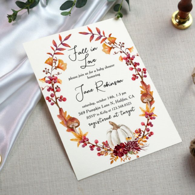 Fall in Love White Pumpkin Baby Shower Invitation (Creator Uploaded)