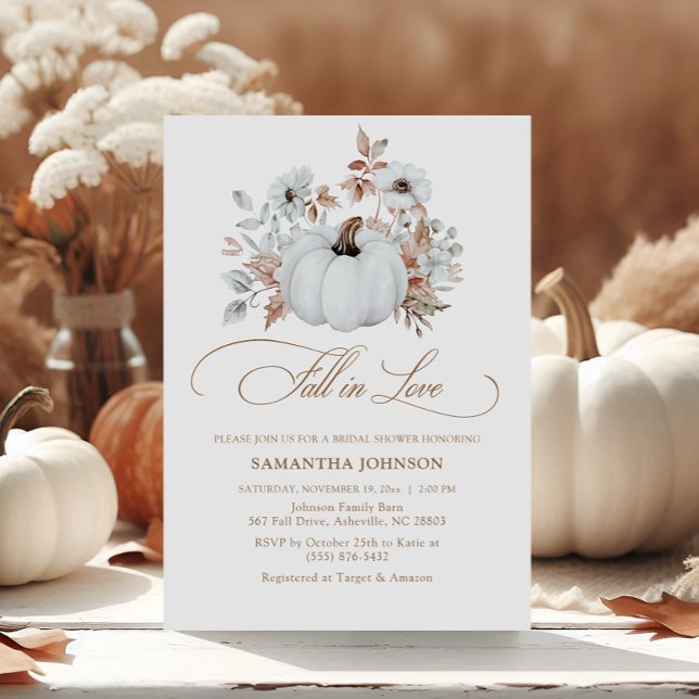 Fall in Love White Pumpkin Bridal Shower Invitation (Creator Uploaded)