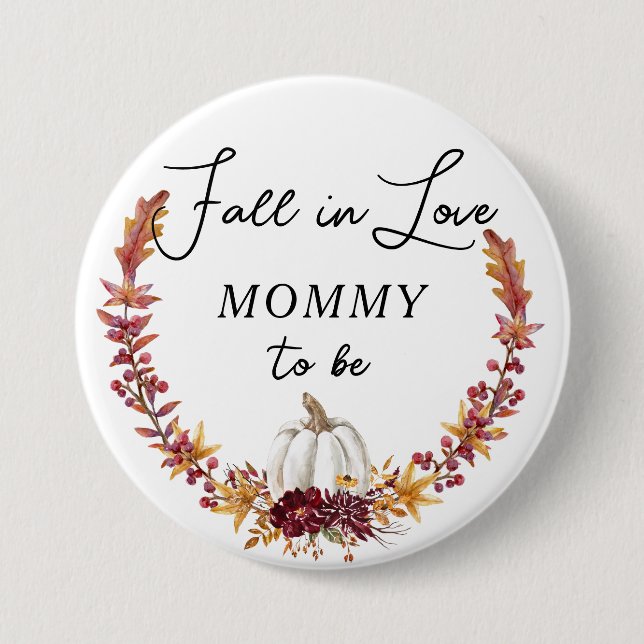 Fall in Love White Pumpkin Mummy to be Button (Front)