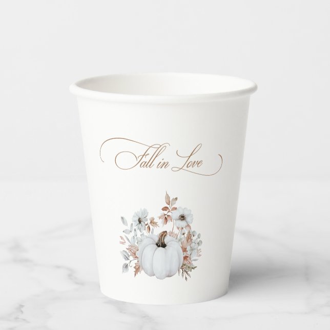 Fall in Love White Pumpkin Paper Cups (Front)