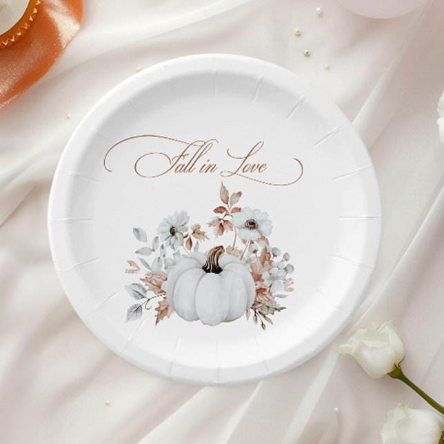 Fall in Love White Pumpkin Paper Plate (Creator Uploaded)