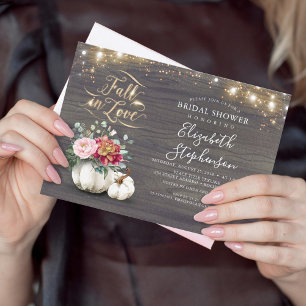Fall in Love White Pumpkin Rustic Bridal Shower Invitation