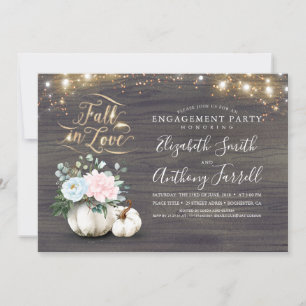 Fall in Love White Pumpkin Rustic Engagement Party Invitation