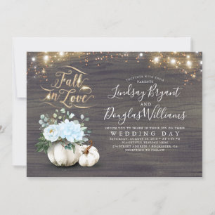 Fall in Love White Pumpkin Rustic Fall Wedding Inv Invitation