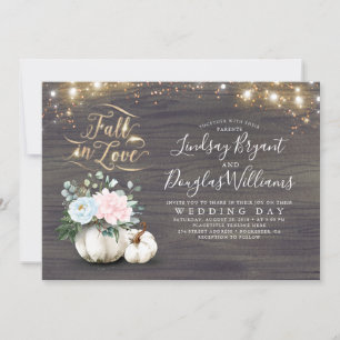 Fall in Love White Pumpkin Rustic Fall Wedding Inv Invitation