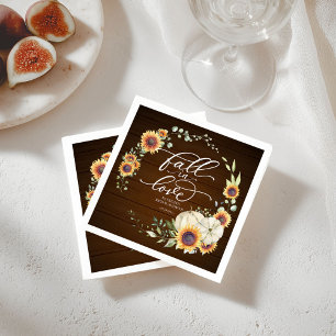 Fall in Love White Pumpkin Sunflower Bridal Shower Napkin