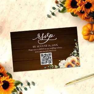 Fall in Love White Pumpkin Sunflower QR Code RSVP Enclosure Card