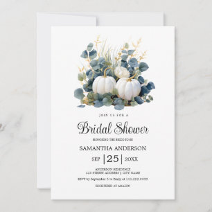 Fall in love White pumpkins autumn Bridal Shower Invitation