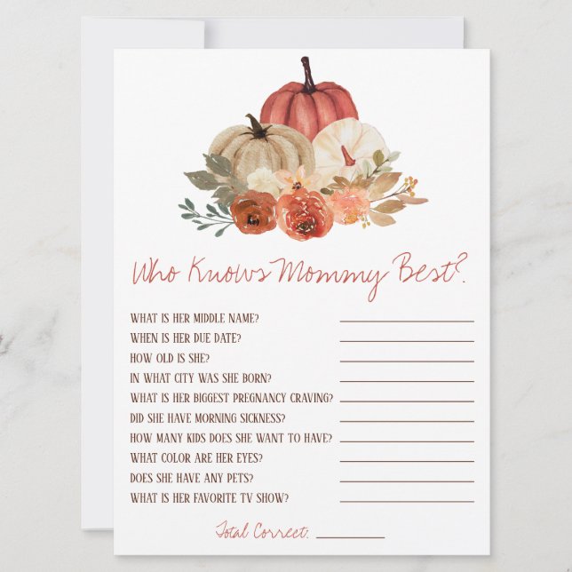 Fall in Love Who Knows Mummy best Baby Shower Game Invitation (Front)