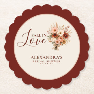 Fall In Love Wildflower Floral Boho Bridal Shower Paper Coaster
