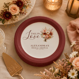 Fall In Love Wildflower Floral Boho Bridal Shower Paper Plate
