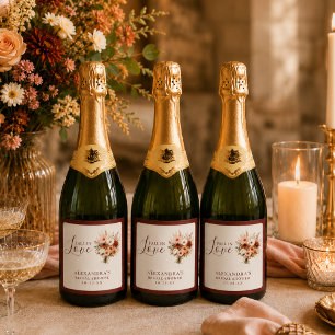 Fall In Love Wildflower Floral Boho Bridal Shower Sparkling Wine Label