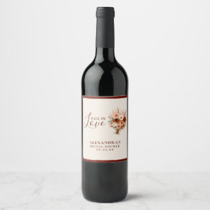Fall In Love Wildflower Floral Boho Bridal Shower Wine Label