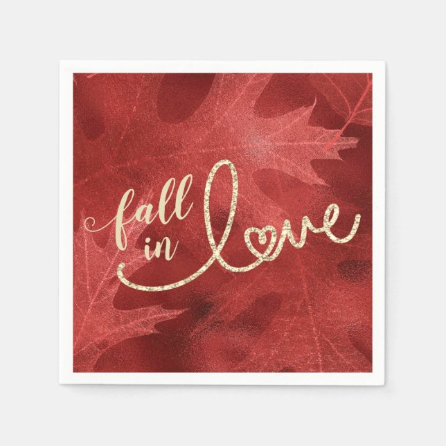 Fall in Love with Autumn | Apple Red and Gold Napkin (Front)