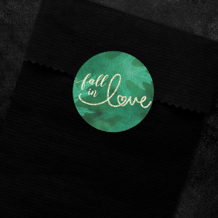 Fall in Love with Autumn Emerald Green and Gold Classic Round Sticker