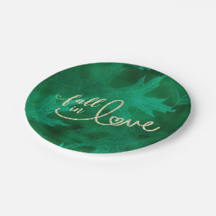 Fall in Love with Autumn   Emerald Green and Gold Paper Plate