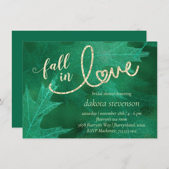 Fall in Love with Autumn | Green Bridal Shower Invitation (Front/Back)