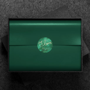 Fall in Love with Autumn   Jade Green and Gold Classic Round Sticker