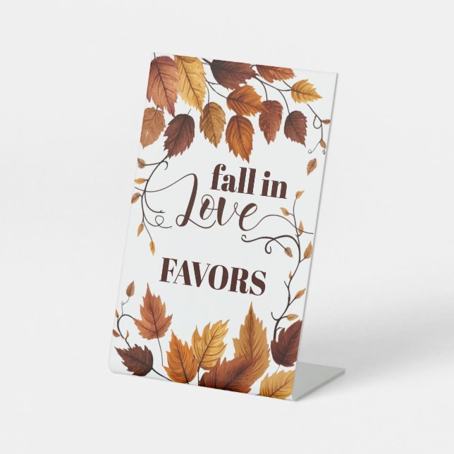 Fall In Love With Autumn Leaves Baby Shower Pedestal Sign (Front)