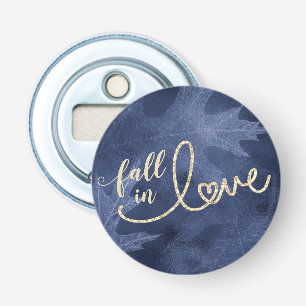 Fall in Love with Autumn Navy Blue and Gold Bottle Opener