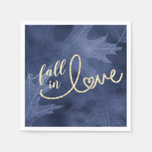 Fall in Love with Autumn Navy Blue and Gold Napkin