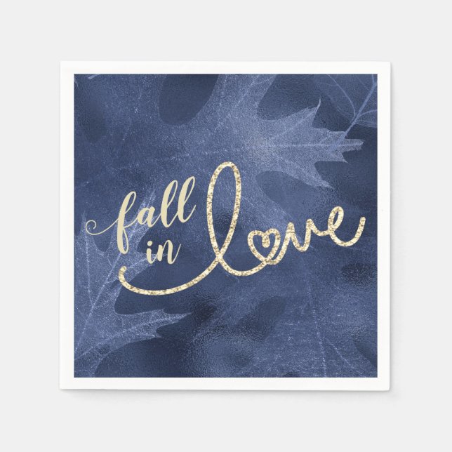 Fall in Love with Autumn | Navy Blue and Gold Napkin (Front)