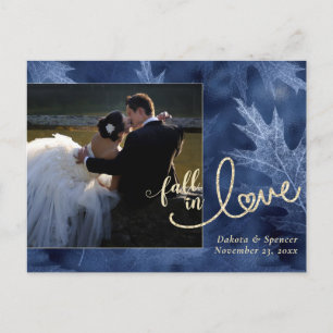 Fall in Love with Autumn   Navy Blue Gold Thanks Postcard