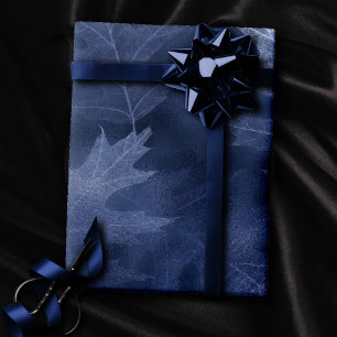Fall in Love with Autumn   Navy Blue Leaf Pattern Wrapping Paper