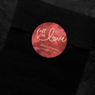 Fall in Love with Autumn   Red and Gold Wedding Classic Round Sticker
