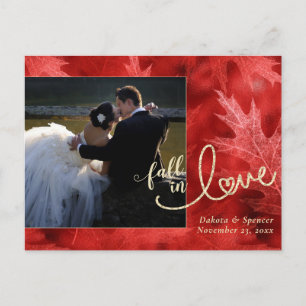 Fall in Love with Autumn   Red Photo Thank You Postcard